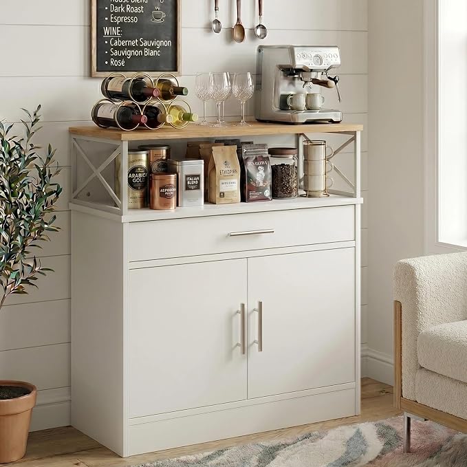 Vongrasig Coffee Bar Cabinet, Farmhouse Kitchen Storage Cabinet by Vongrasig