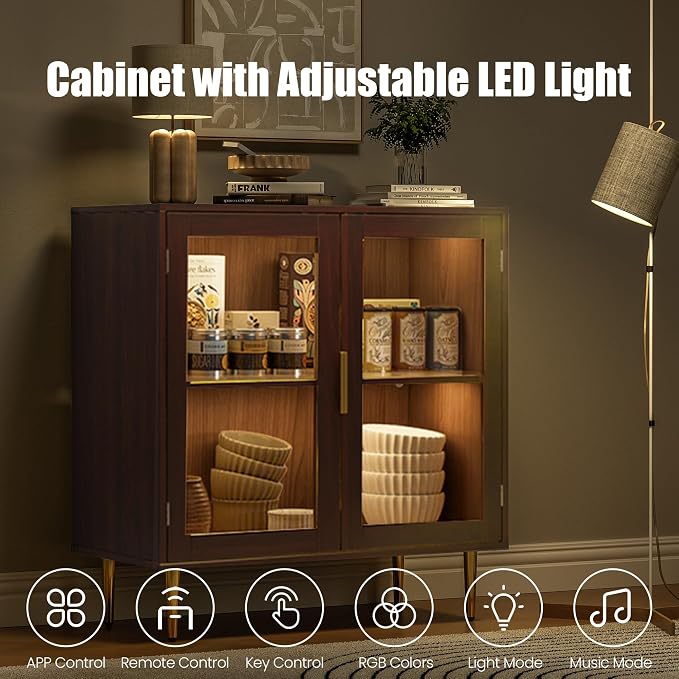 Housoul Buffet Cabinet with LED Lights, Sideboard Cabinet with 2 Doors Acrylic - Image 3