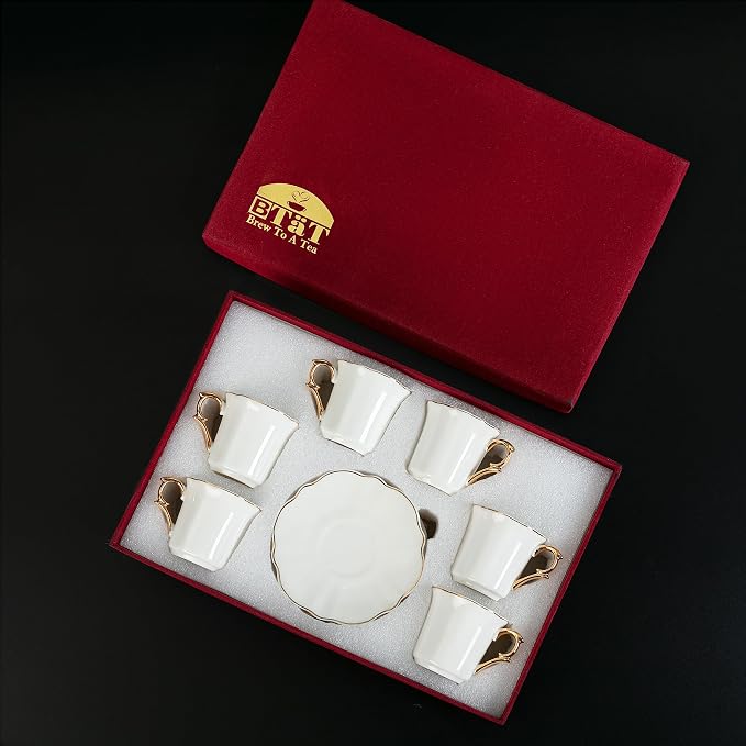 BTaT- Turkish Coffee Cup Set, 3 oz, 6 Set, Elegant White Cups & Saucers - Image 9