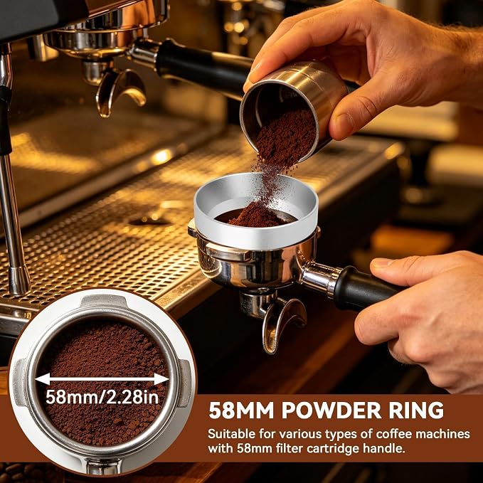 58mm Portafilter Funnel with Magnetic, Aluminum Magnetic Coffee Dosing Ring - Image 7