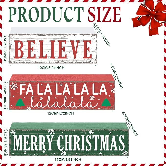 Geelin 4 Pieces Merry Christmas Wooden Table Decorations Xmas Wood Gift Boxes - Image 3