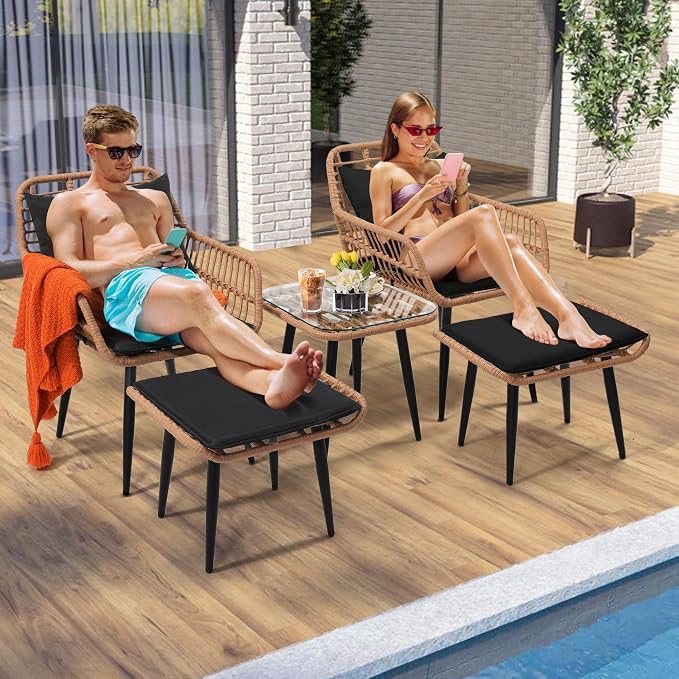 KROFEM 5 Piece Wicker Bistro Patio Conversation Furniture Set, Includes 2 Chairs - Image 4