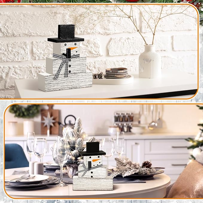 Geelin 4 Pcs Snowman Decor Winter Table Decorations Christmas Tiered Tray Decor - Image 5