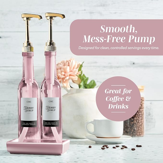 COOK WITH COLOR Glass Coffee Syrup Dispenser with Pump- Set of 2 Syrup Bottles - Image 6
