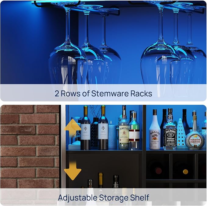 Home Bar Unit with Charging Station & Lights & Storage Mini Corner Bar Table - Image 7