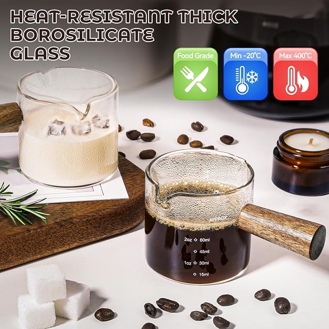 2 Pack Espresso Shot Cups Measuring cups, 4 FL OZ Wooden Handle V-Shaped Double - Image 4