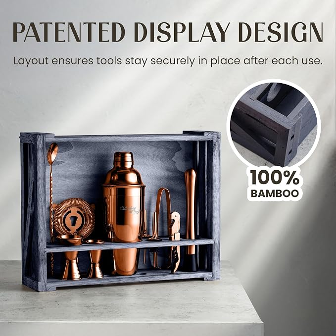 Mixology & Craft Rustic Cocktail Shaker Set – Includes Wood Stand, Complete - Image 4