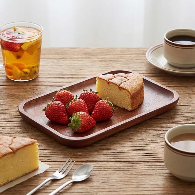 Wooden Serving Tray for Coffee Table Decorative Trays, Rectangular Solid Wood - Image 2