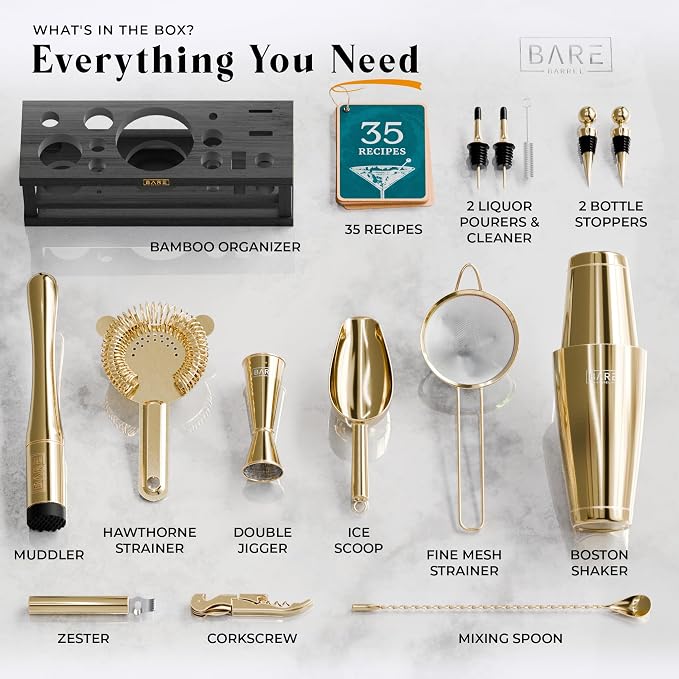 BARE BARREL® Mixology Bartender Kit Bar Set | 16-Piece Cocktail Shaker Set | - Image 4