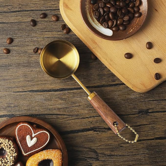Supvox® 2pcs Coffee Bean Scoops 15ml Wooden Handle Stainless Steel Coffee Bean - Image 6