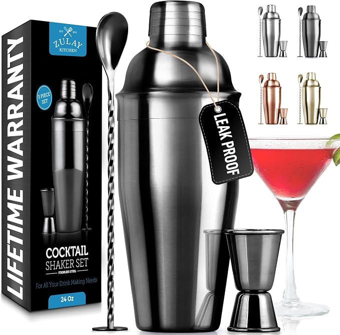Large 24 oz Stainless Steel Cocktail Shaker Set by ZulayKitchen