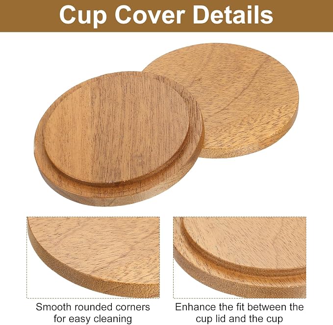 Uxcell Wooden Bamboo Tea Glass Cup Lid, 2.91 Inch, Sealed Lid - Image 3