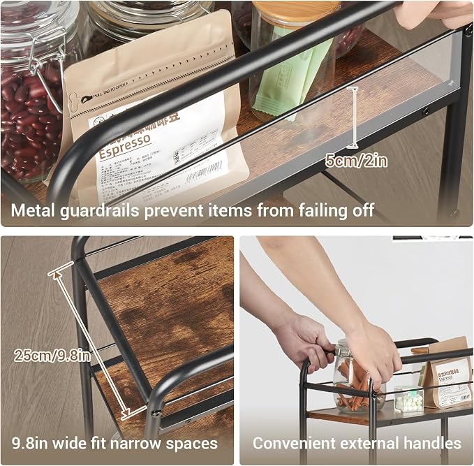 FUSLITE Small Bar Cart for Small Spaces, 3-Tier Slim Rolling Kitchen Cart on - Image 4
