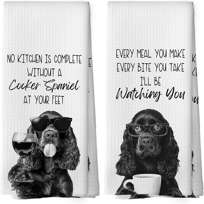 Funny Cocker Spaniel Kitchen Towels Set of 2, Dog Kitchen Accessories, Coffee by Mcehtle