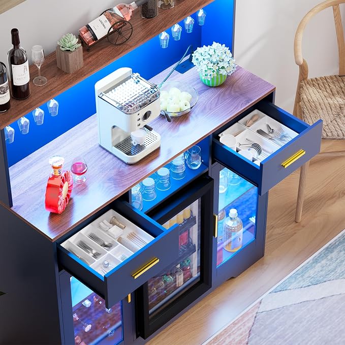 Mini Fridge Cabinet with Storage, Wine Bar Cabinets - Image 9