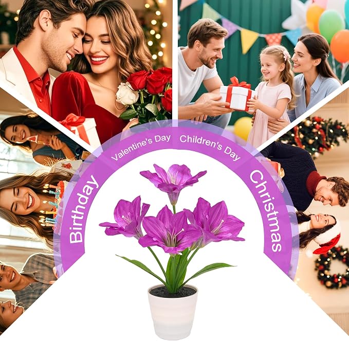 Artificial Purple Lily Flower Lamp - Image 7
