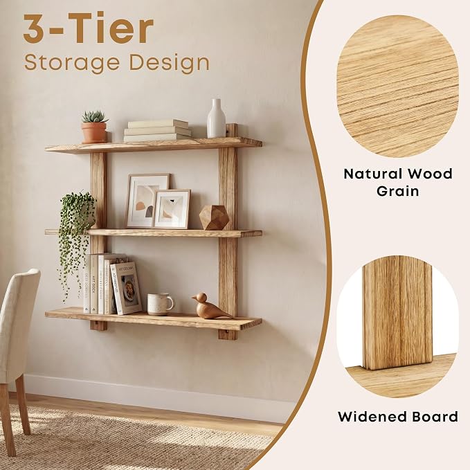PHOENANCEE 3 Tier Floating Shelves, Long Wall Shelf, Over The Toilet Shelves - Image 8