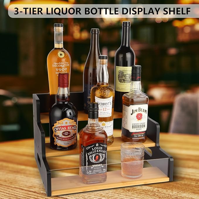 Liquor Bottle Display Shelf, 3 Step Countertop Liquor Wine Rack, Coffee Bar - Image 2