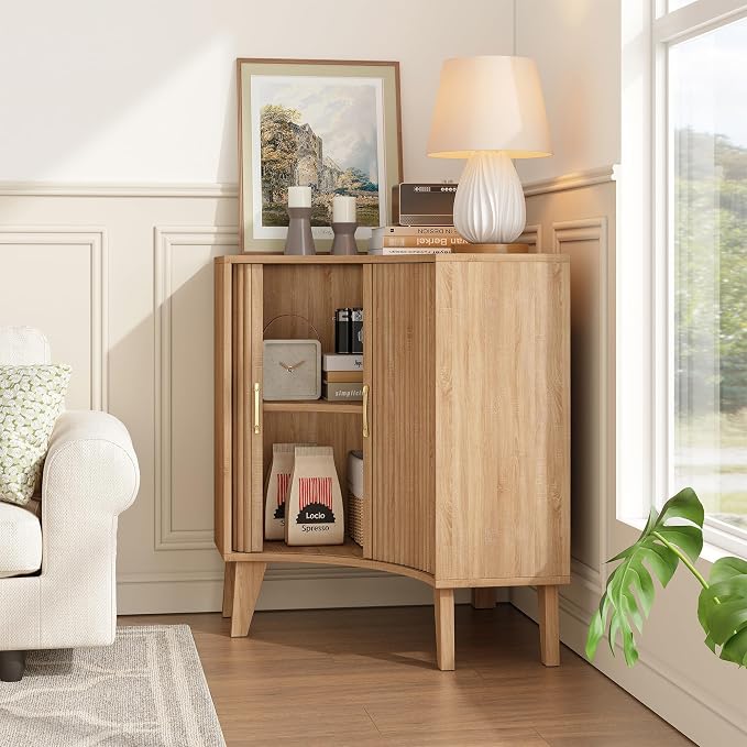Fluted Corner Cabinet, Small Corner Floor Cabinet - Image 8