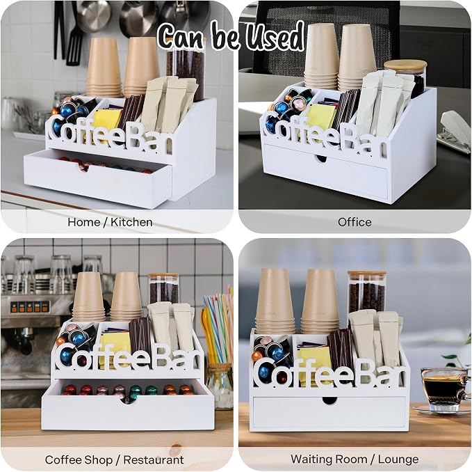 Coffee Bar Organizer Countertop, Wood Coffee Station - Image 9