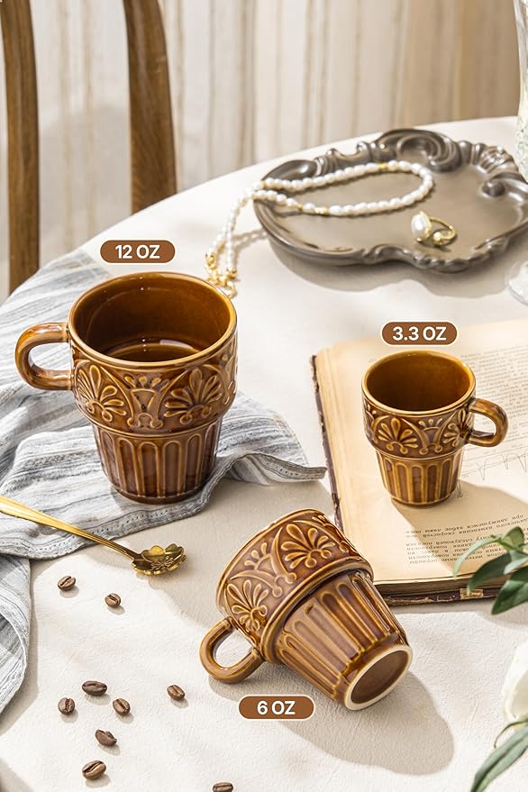 Ceramic Coffee Cups, Coffee Mugs Set of 4, 12 OZ Ceramic Mugs, Stackable Mug - Image 5