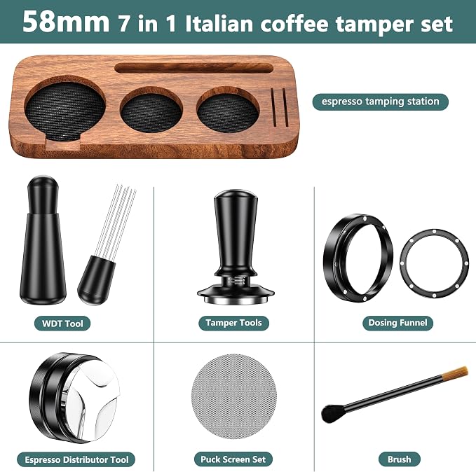 7 Pack Espresso Accessories Kit, 58mm Espresso Tool Kit | Espresso Tamping - Image 3