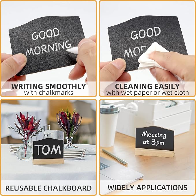 Mini Chalkboard Signs with Stand, 16 Pack Reusable Wooden Tabletop Chalkboard 4 - Image 3