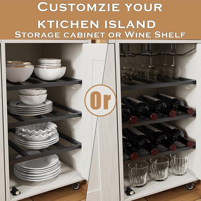 Kitchen Island Cart with Power Outlet, Rolling Kitchen Cart on Wheels with - Image 2
