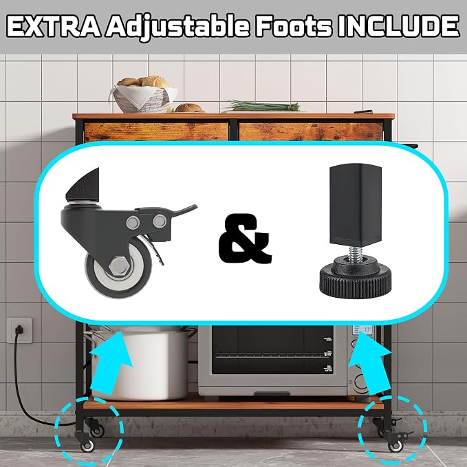 Kitchen Island with Storage, Rolling Kitchen Island Cart with Power Outlet - Image 7
