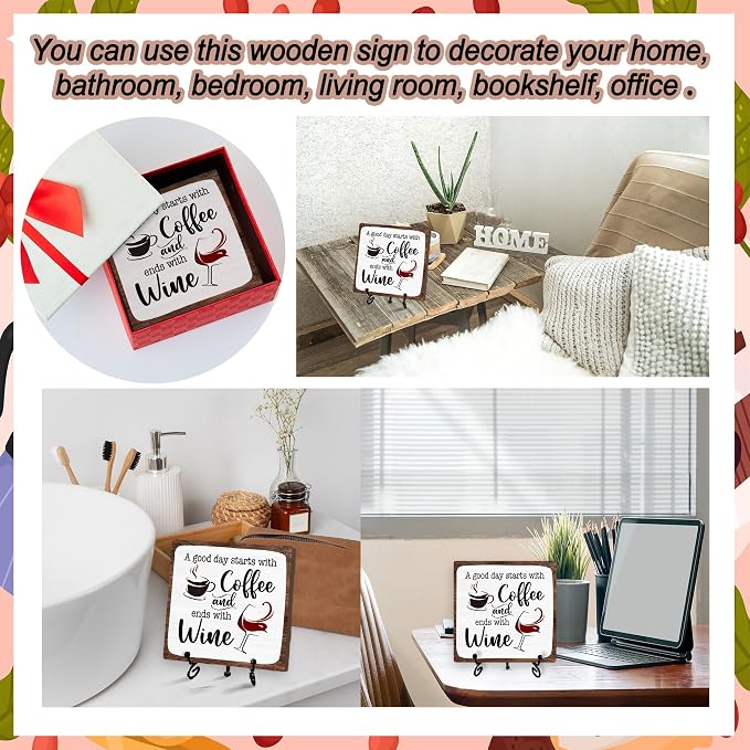 Coffee And Wine Desk Decor Sign, Rustic Wooden Sign - Image 3