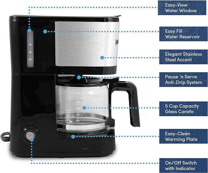 Elite Gourmet EHC9420 Automatic 5-Cup Brew & Drip Coffee Maker - Image 2