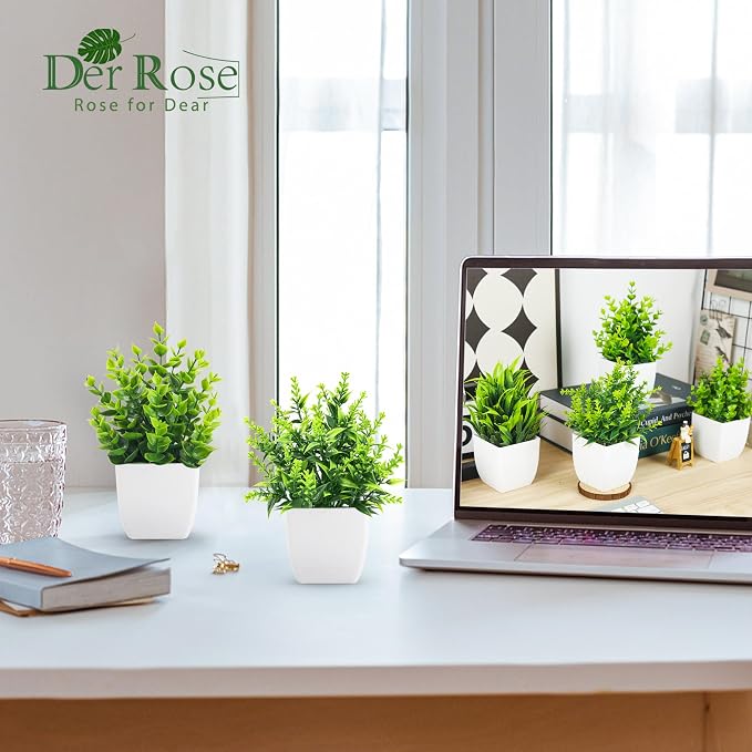 Der Rose 4 Pack Fake Plants Small Artificial Mini Faux Plants Indoor - Image 4