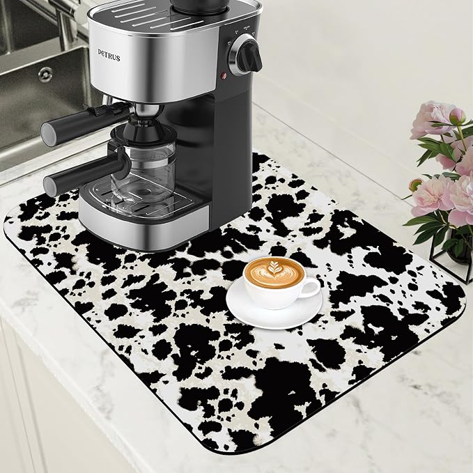 Dish Drying Mat Cow Print Coffee Bar Mat by Unknown
