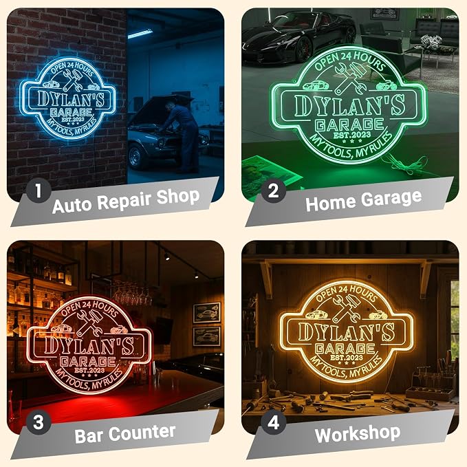 Custom Garage Neon Sign with Name, Personalized LED Garage Light - Image 2