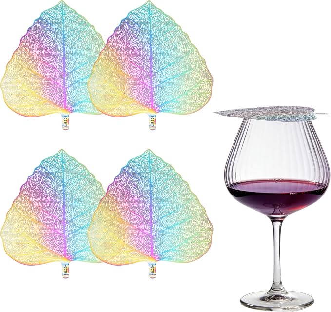 uxcell 4 Pcs Stainless Steel Drink Covers, Leaf Shape Wine Glass Covers by uxcell