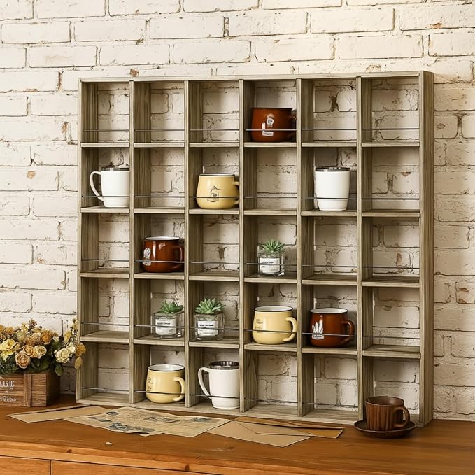 Kigley Oversize Coffee Mug Display Rack Wooden Shelves Rustic Shot Glass by Kigley