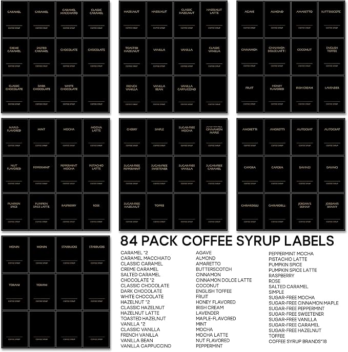 KYONANO 84 Coffee Syrup Labels for Coffee Bar Accessories, Luxury Pattern Décor - Image 7