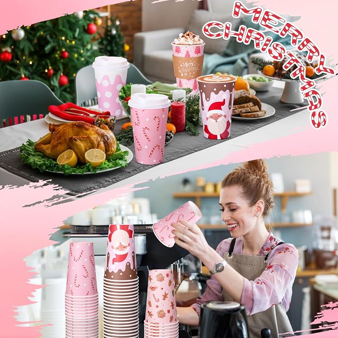 Mimorou 60 Pack Pink Christmas Coffee Cups - Image 5