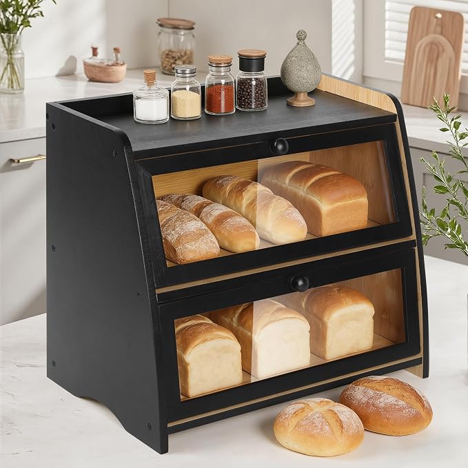 Bamboo Double Layer Bread Box for Kitchen Counter by Hwwelis