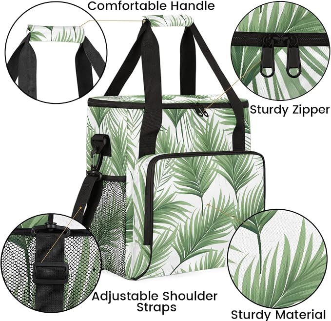 Tropical Leaves Jungle Palm Leaf Coffee Maker Carring Bag, Large Insulated - Image 6