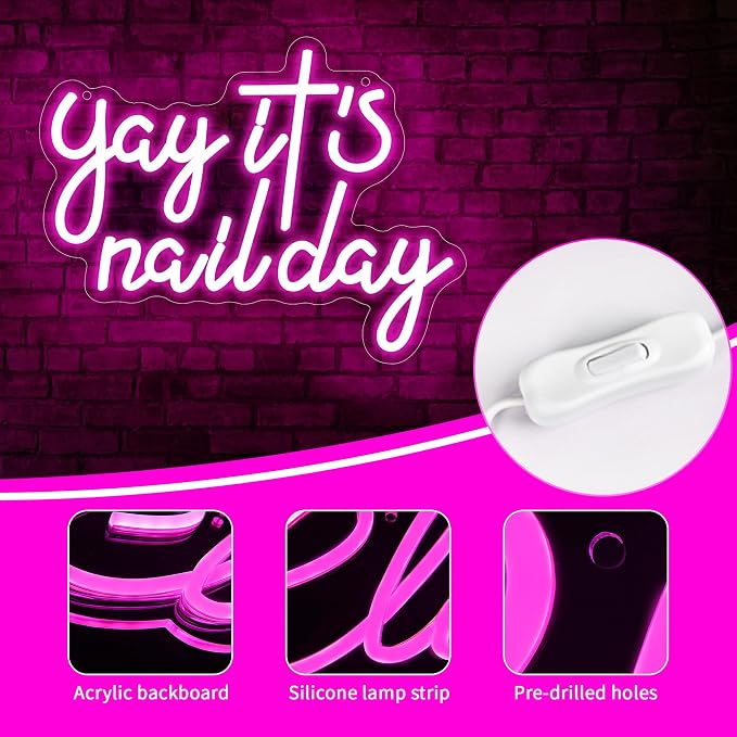 Yay It's Nail Day Neon Sign for Wall Decor Neon Light for Salon Bar Beauty Room - Image 4