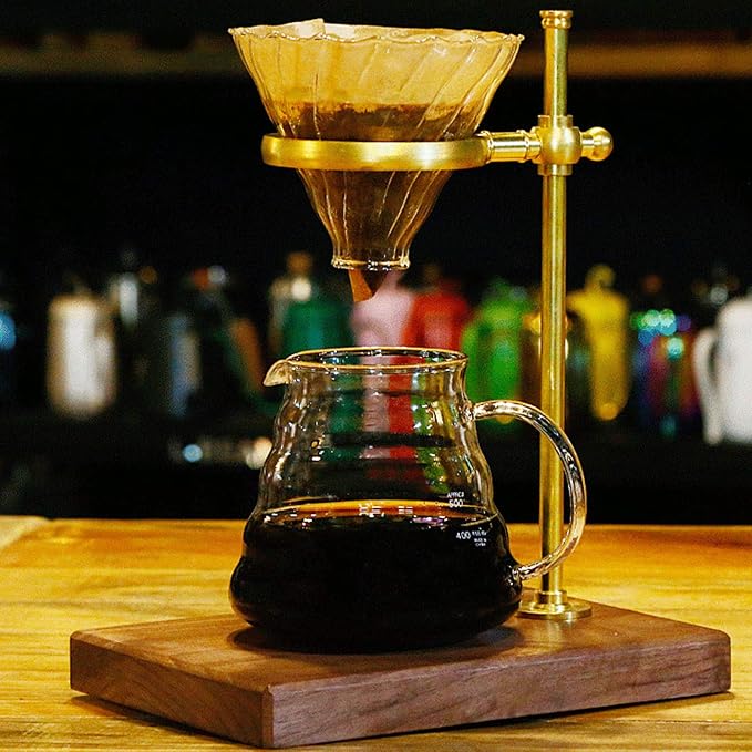 Pour Over Coffee Dripper Stand, Wooden Brass Coffee Filter Holder Drip Filter - Image 2