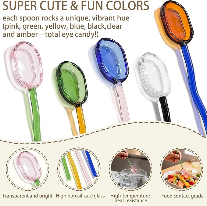 5Pcs Colorful Clear Curved Glass Coffee Stirring Spoons - Image 4