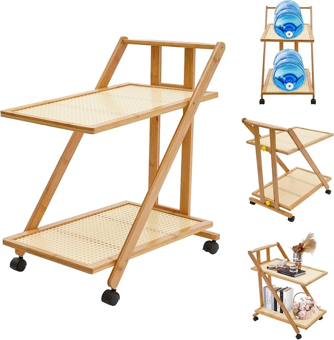 2-Tier Foldable Rolling Coffee Bar Cart Home Utility Cart Storage Organizer by kunghei