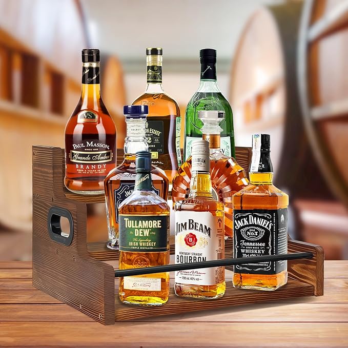 Liquor Bottle Display Shelf Solid Wood Coffee Syrup Rack 3 Step Countertop - Image 6