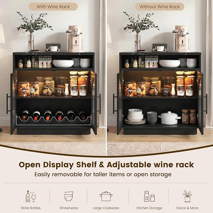 Coffee Bar Cabinet with Storage and LED Lights, Entryway Accent Cabinet | 31.5" - Image 4