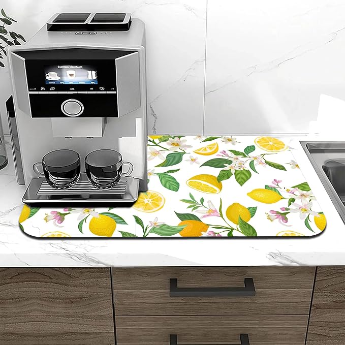 Lemon Floral Coffee Drying Mat 12" x 19", Non-Slip Absorbent Quick-Dry Mat - Image 7