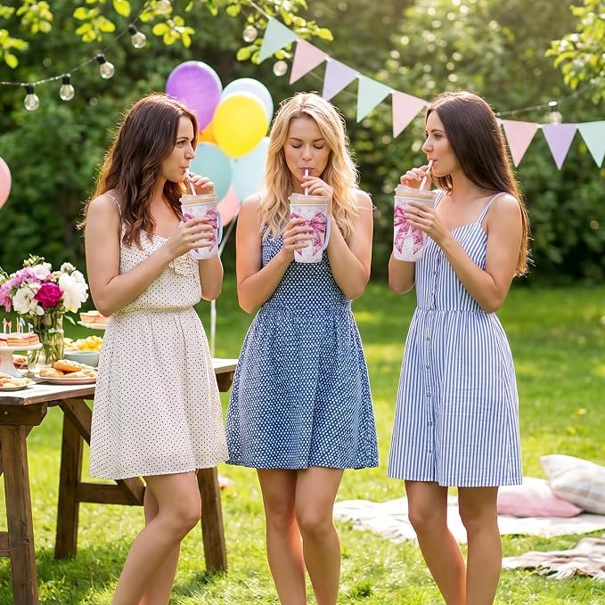 Pink Bow Reusable Insulated Iced Coffee Cup Sleeve, Bow Floral Insulated Cup - Image 3