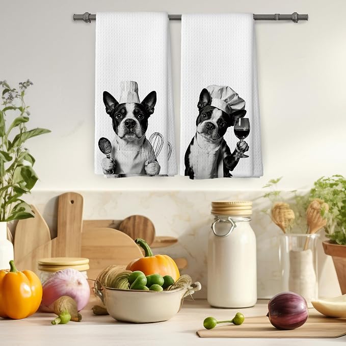 Boston Terrier Kitchen Towels Set of 2, Dog Kitchen Accessories, Bar Decor - Image 4