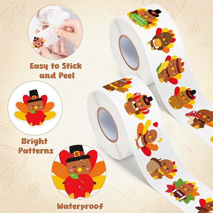 Haooryx Thanksgiving Turkey Sticker Roll - Image 3